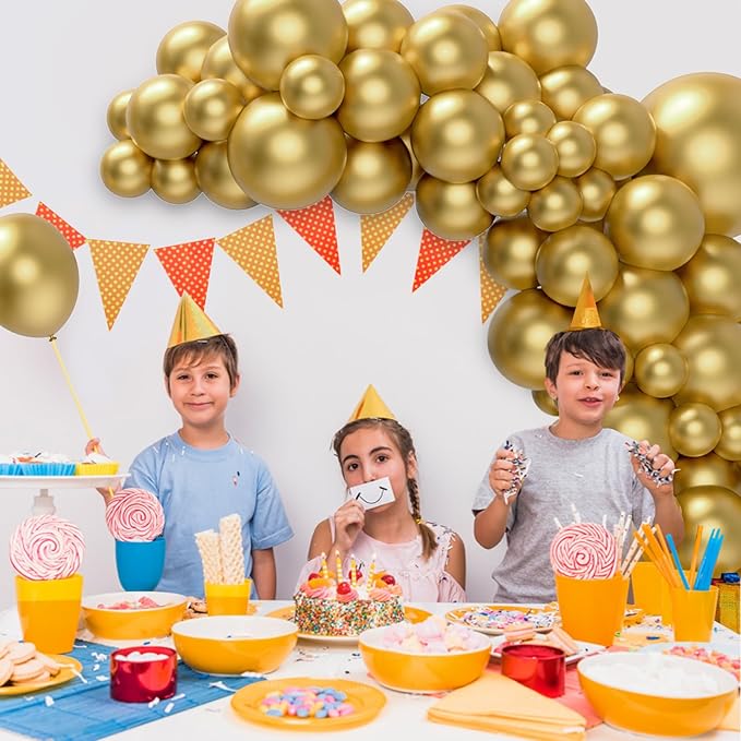 129 Pcs Gold Balloons Garland Arch Kit Different Sizes Metallic Gold Balloons for Birthday, Graduation, Anniversary Party Decoration