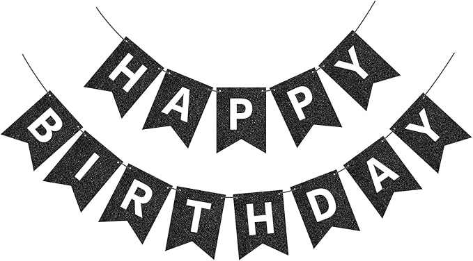 Hooqict Black Happy Birthday Banner Sign for Backdrop Black Birthday Decorations for Men Women Party Supplies Wall Door Banner Garland Bunting Flag