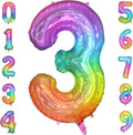 40 Inch Rainbow Number Balloon 3, Large Number Foil Balloons Mylar for Girl Boy Birthday Party Celebration Decorations Supplies, Digital Balloons for Wedding Anniversary Events Decorations