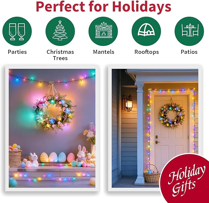 LAMPHOME Easter Decorations Mini String Lights, 100 Count 19.6FT Pink & Multicolor Plug in Waterproof Lights for Indoor Garland, Christmas Tree, Easter & Party Decor