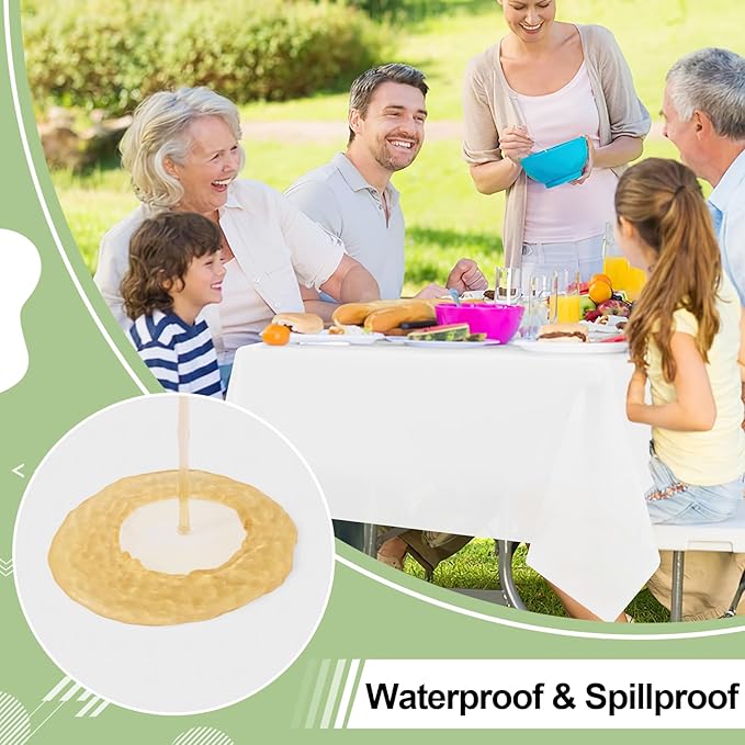 misaya 6 Packs Disposable Plastic Table Cloth, 54 x 108 Inch Waterproof Rectangle Tablecloth, Leakproof & Sturdy Decorative Table Covers for Easter, Picnic, Party and Outdoor, White
