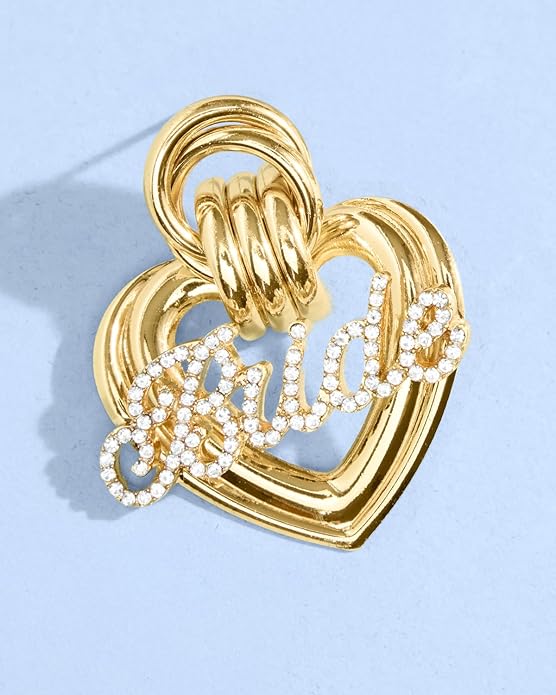 xo, Fetti Gold + Rhinestone Bride Heart Earrings | Bachelorette Party Jewelry, Bridal Accessory, Rehearsal Dinner Outfit, Bridesmaid Gift, Oversized Look