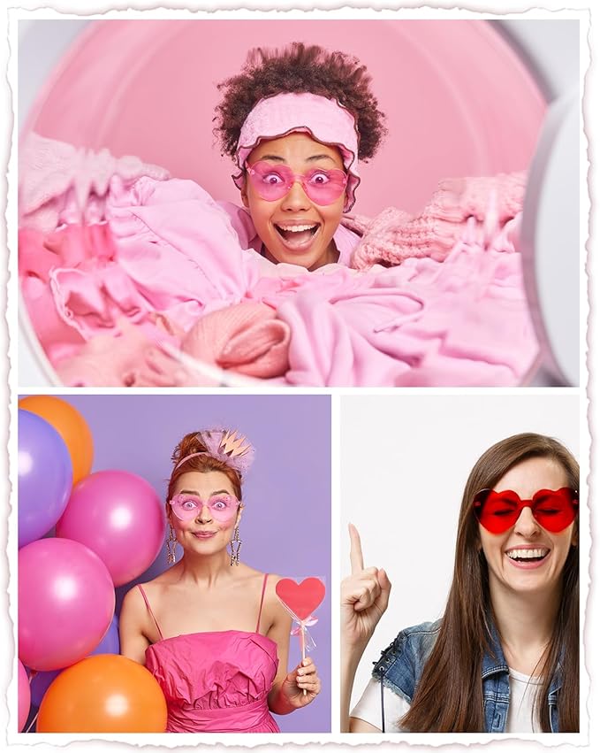 PARSUP 15 Pairs Heart Shaped Rimless Glasses Frameless Heart Sunglasses Transparent Red/Rose Red/Pink Color Glasses Tinted Eyewear Bachelorette Party Favors Photo Booth Props