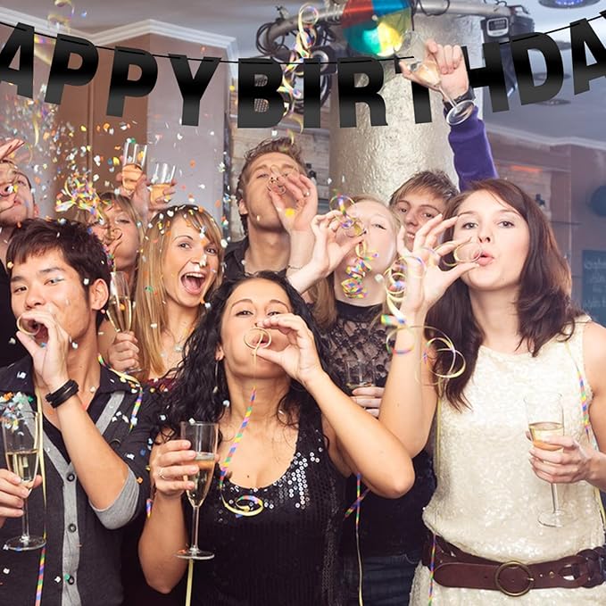 116 Pcs DIY Glitter Custom Banner Kit - Customize with 111 Letters & Numbers, 3 Rope & 2 Threading Devices - Perfect for Birthday Parties (Bright Black)