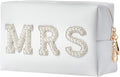 Bride Makeup Bag, Bride Patch MRS Cosmetic Bag, Pearl Rhinestone Letter Toiletry Bag, Wedding Bag, Portable PU Leather Waterproof Zipper Pouch, Bride Gift, Bridal Shower Gift, Engagement Gift