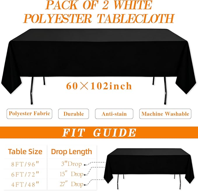 WIGENIUS 6 Pack Black Table Cloth Rectangle Tablecloths 60X102 Inch,Polyester Table Cloth for 6 Foot Rectangle Tables,Wrinkle Resistant Washable Fabric Table Covers for Party,Wedding Banquet