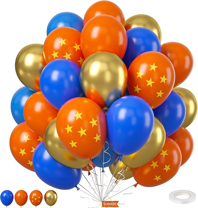 Orange and Blue Balloons, 50Pcs 12 Inch Navy Royal Blue Metallic Gold Balloons for Boys Orange and Blue Birthday Party Decorations Baby Shower Graduation Party Supplies
