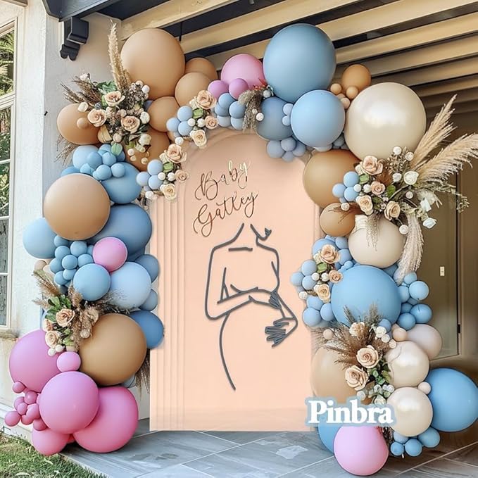 Dusty Rose Brown Balloon Garland Blue Pink Double Stuffed Tan White Sand Balloon Latex Pastel Arch Kit for Gender Reveal Baby Shower Birthday Bridal Shower Wedding Party Decorations