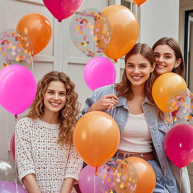 Orange Pink and Hot Pink Balloons with Confetti Balloons 12 inch Latex Balloons 80 Pcs for Wedding Birthday Baby Shower Patriotic Themed Party Decorations