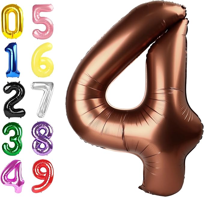 Coffee Brown 4 Balloon, 40 Inch Large 4 Balloons for Birthday Party Decoration, Number 4 Ballon for 4, 14, 24, 40 Celebration, Birthday, Christmas, Anniversary Decor