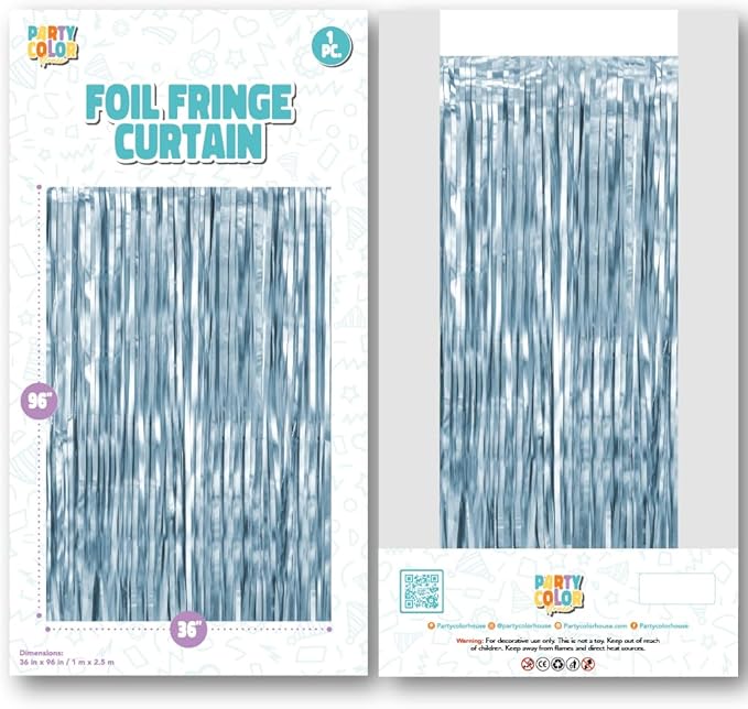 Pack of 2 Matte Blue Foil Fringe Curtains – Blue Tinsel Backdrop for Photo Booth, Birthday, Wedding, Baby Shower, Bachelorette, Christmas & Holiday Party Decorations