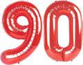 Red Jumbo Number 90 Balloon 40 Inch, Women Men 90 Birthday Supplies, Foil Helium 90 Birthday Giant Balloon, Mylar Red Number Balloons Anniversary Decorations