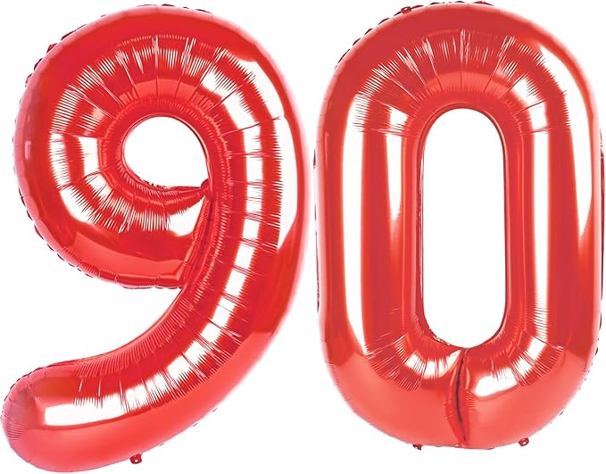 Red Jumbo Number 90 Balloon 40 Inch, Women Men 90 Birthday Supplies, Foil Helium 90 Birthday Giant Balloon, Mylar Red Number Balloons Anniversary Decorations