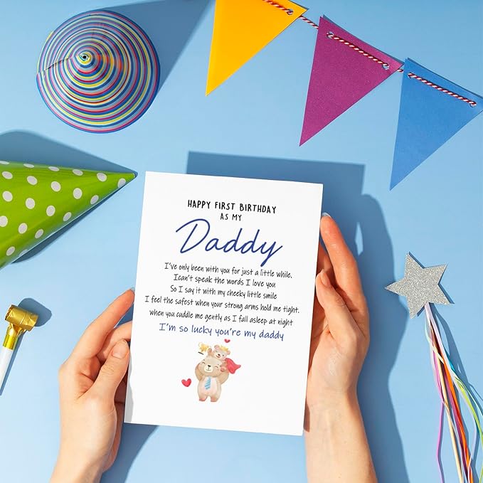 PIUST Birthday Card for Daddy, Happy First Birthday As My Daddy Card, Bear Themed 1st daddy Birthday Card, Sentimental New Dad birthday card from Baby (57)