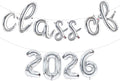 TONIFUL Silver Cursive Class of 2026 Graduation Balloon Banners 2026 Commencement Decor Grad Foil Balloons 2026 Congrats Grad Balloons for Class of 2026 Congratulation Graduation Party Supplies