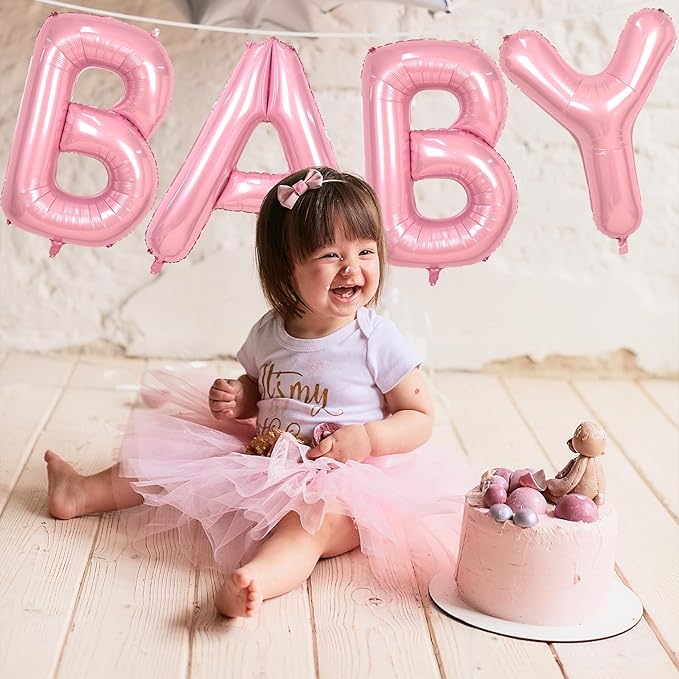 Biapian 40 Inch Baby Letter Balloons, Giant Light Pink Baby Balloons, 4 Pcs Big Pastel Pink Foil Large Aluminum Balloon for Girls Women Birthday, Baby Shower, Wedding, Gender Reveal Party Decoration