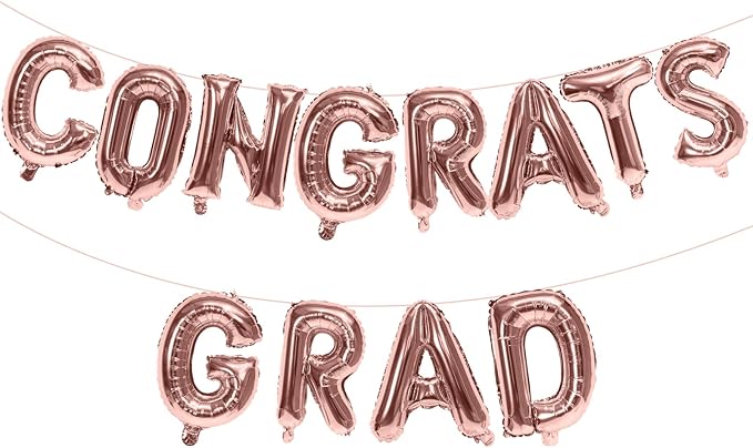 KALOR 16 Inch Rose Gold Congrats Grad Banner Balloons, Rose Gold Congrats Grad Letters Sign, Graduation Decorations 2026 for Graduation Party Decorations 2026