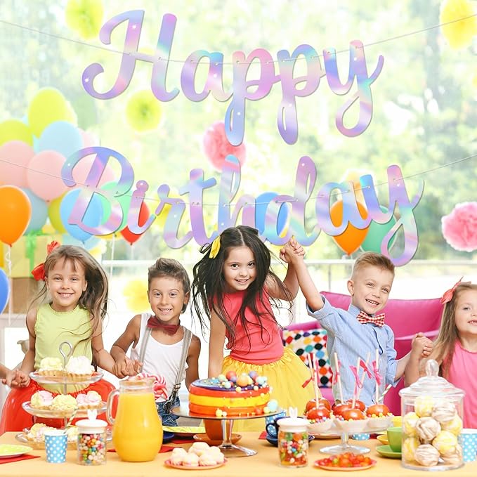 Glitter Happy Birthday Banner Sign Birthday Garland Wall Door Banners Flag for Women Men Boys Girls Party Backdrop Decorations Multicolor