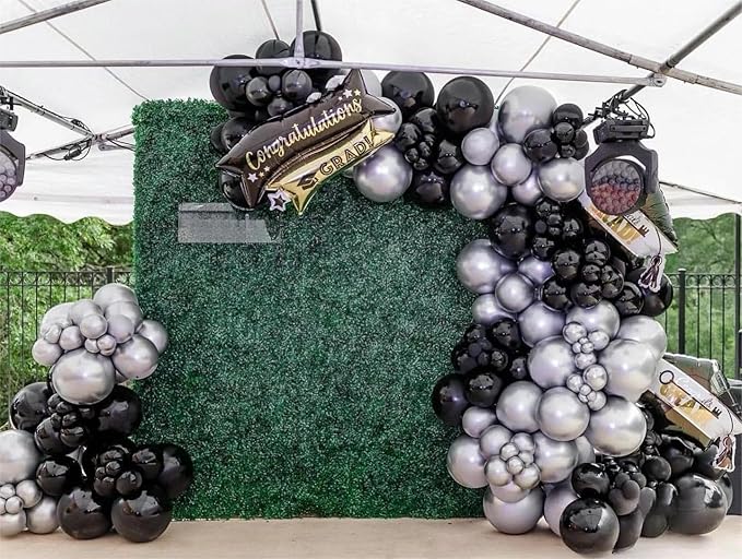 Black Silver Balloons Garland Arch Kit, 146Pcs Latex Balloons Different Sizes 18 12 10 5 Inch for Party Decorations, Wedding Backdrop, Birthday, Graduation