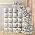 75Pcs Chrome Silver Square Foil Balloons Wall Tunnel Backdrop Double Sided with Silver Balloons Arch Garland Kit for Graduation Birthday Party Decorations