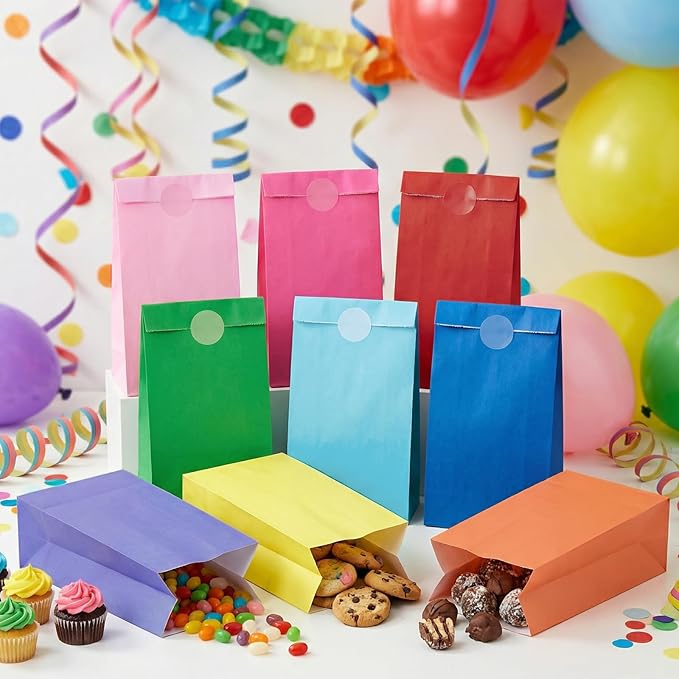 woric 36PCS Colorful Party Favor Bags with Stickers, 9 Colors Small Gift Bags Self Stand Rainbow Goodie Bag for Kids, Baby Shower, Wedding Birthday Party Favor Supplies