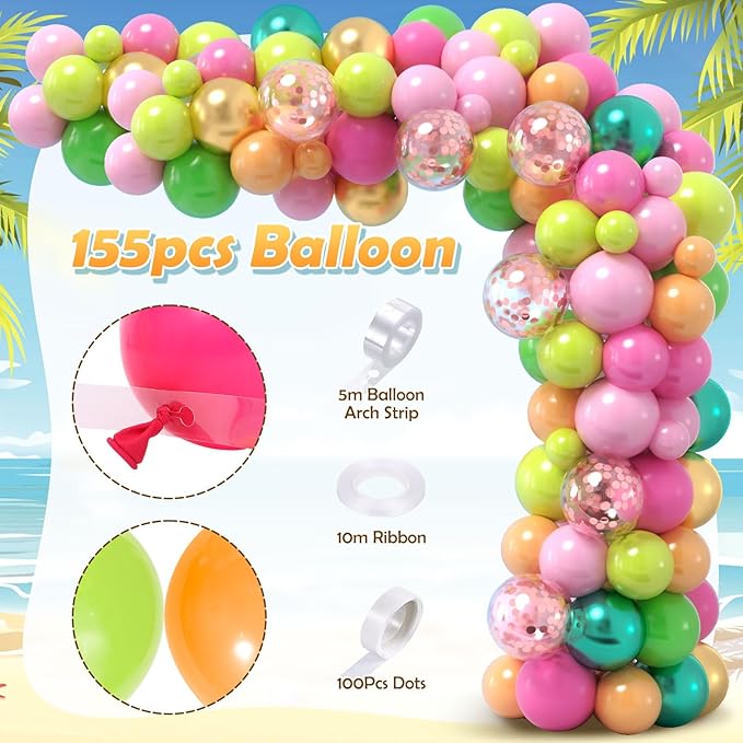 178Pcs Tropical Luau Balloons Arch Garland Kit Hawaiian Party Decorations with Coconut Balloon Tree, Aloha Foil Balloons, Palm Leaves, Kids Adult Summer Beach Pool Luau Birthday Party Decorations