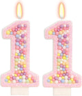 Pink Birthday Candles - Number 11 Candle, Colorful Macaron Candles, 11 Birthday Decorations for Girls, Sweet Cake Decorations, Sweet Theme Party Supplies (Pink)