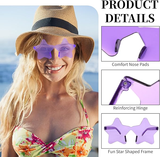 12 Pairs Star Sunglasses Bulk 4th of July Star Glasses Rimless Patriotic Fourth of July Star Shaped Party Sunglasses