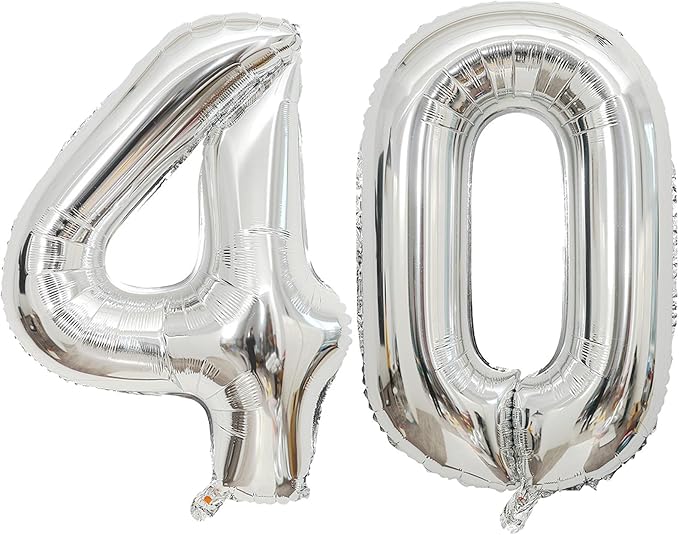Giant Silver Number 40 Balloons, 40 Inch Jumbo Number 40, Large Foil Mylar Balloons for Girls Women 40th Birthday Party Decorations, 40 Anniversary Events Decorations