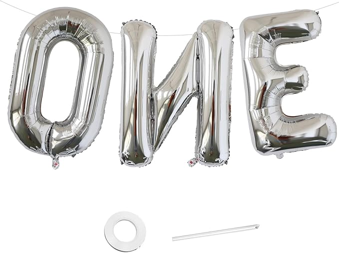 KALOR 40 Inch Silver Letter ONE Balloons Jumbo Foil Mylar Helium Big Balloons for Birthday Party Anniversary Baby Shower Supplies