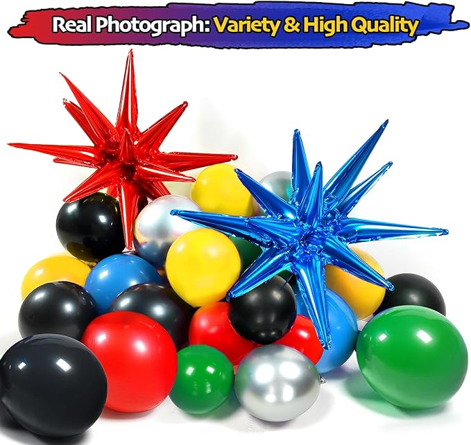 137pcs Red Blue Yellow Green Black Balloon Arch Garland Kit with Balloons for Birthday, Carnival, Video Game Super Balloons Arch for Themed Party Decorations