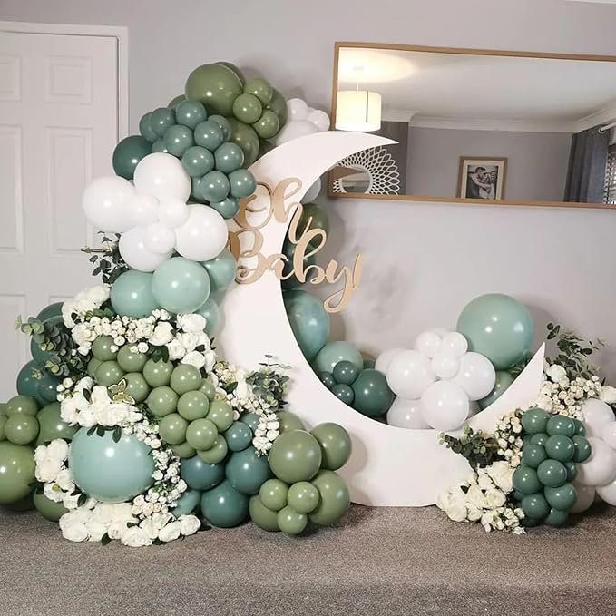 Sage Green Balloons, 113PCS Retro Olive Green Balloon Garland Arch Kit 5/10/12/18 Inch, Different Sizes Eucalyptus Avocado Green Latex Helium Party Balloons Set for Jungle Safari Birthday Decorations