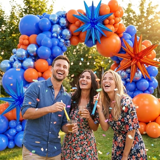 Blue and Orange Balloon Arch Kit, 151Pcs Royal Blue Metallic Blue Orange Balloon Garland kit, Different Size Balloons for Girl Birthday Anniversary Baby Shower Graduation Party Decorations