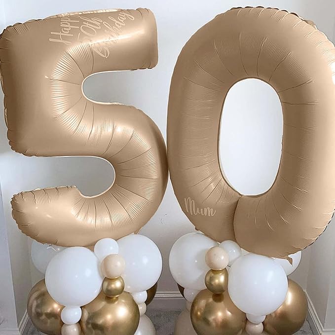 30th Birthday Balloons Beige for Women, 40 Inch Giant Nude Brown Foil 30 Balloon Numbers Self Inflating, Apricot Tan Digit 3 & 0 Helium Balloons for Men 30th Anniversary Party Decorations Supplies