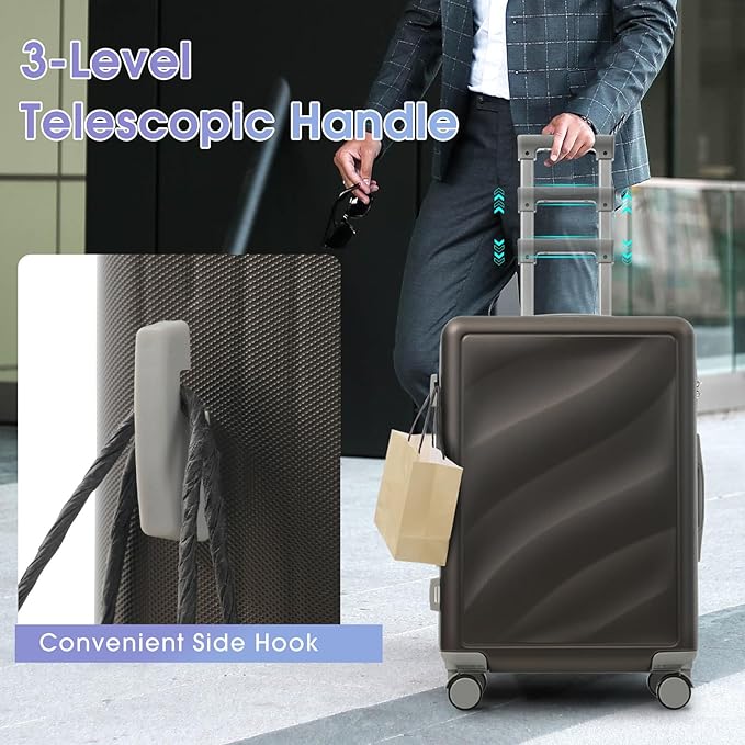 Hardside Luggage Sets, Lightweight Wave Suitcase with Spinner Wheels, Bronze/Grey