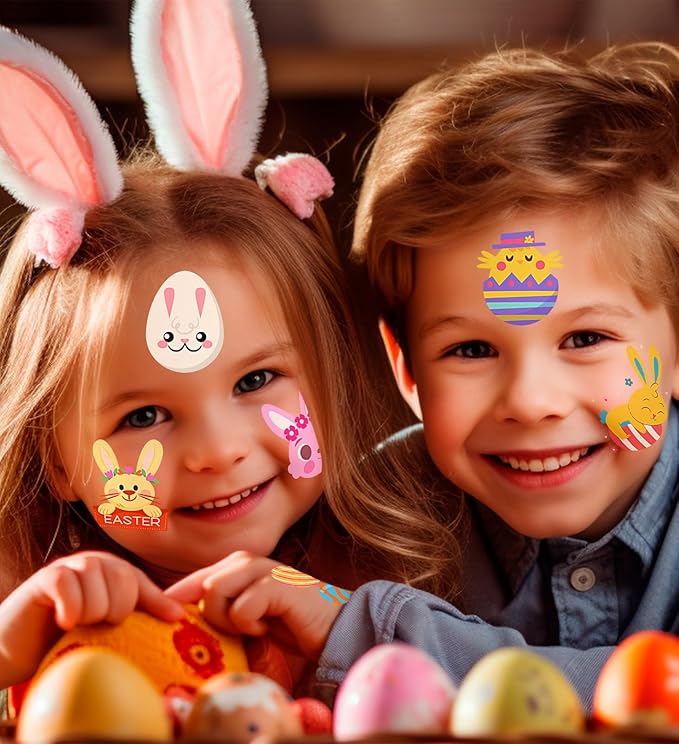 Easter Temporary Tattoos – 120Pcs Cute Designs – Bunny, Eggs, Chicks – Easter Basket Stuffers, Egg Hunt Favors, Classroom Gifts & Party Supplies