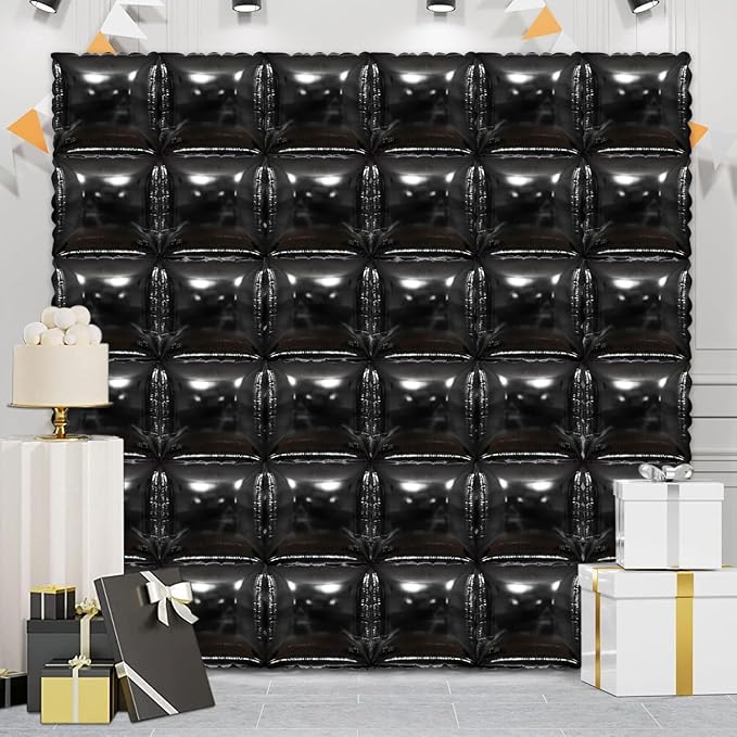 36 Piece XL Black and gold Double Sided Square Balloon Screen Tunnel Arch Kit Mylar Square Balloons For Baby Shower Graduation Prom Birthday Party Decorations