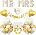 Sand White Engagement Party Decorations, MR and MRS Balloons Decor, White Gold Confetti Balloons, Love Heart and Diamond Ring Foil Balloon with Engaged Banner for Wedding Engagement Party Decoration