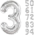 Silver 3 Balloon, Number Balloons 40 Inch, 3rd Birthday Decorations for Kids Girls Boys, Men Women Silver Party Supplies for Party Decorations, Number 3 Balloon
