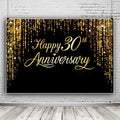 Happy 30th Anniversary Banner - Black Gold Photography Poster for Wedding, Birthday Party Decoration