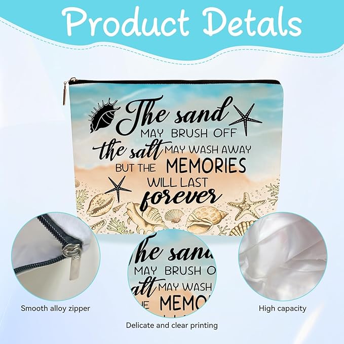Beach Makeup Bag Beach Travel Cosmetic Bag Seaside Vacation Essential Gifts for Girls Mom The Memories Will Last Forevers Beaches Party Gifts for Women