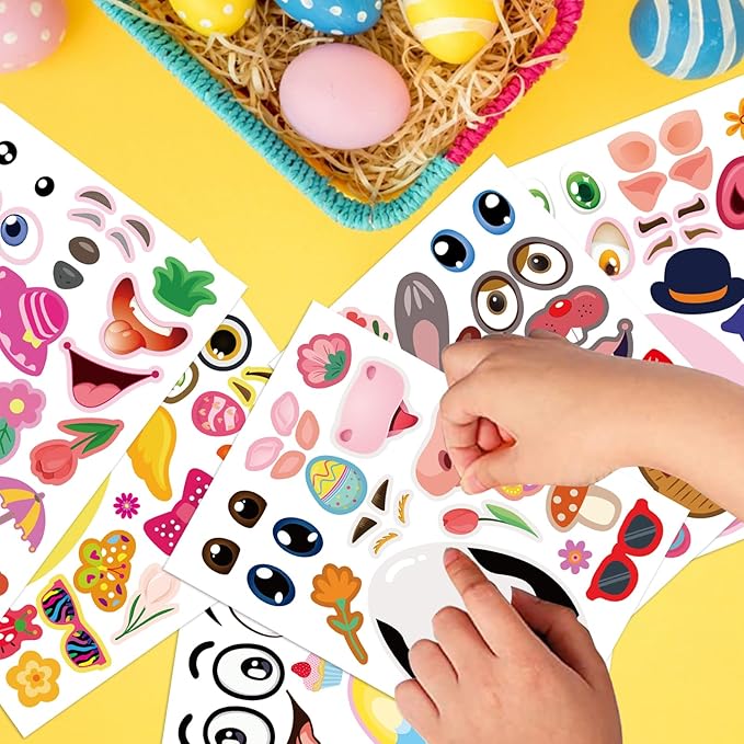 24 PCS Easter Stickers for Kids, Make A Face Stickers, Easter Basket Stuffers Egg-Themed Sticker for Families, Schools, Classroom Party Craft Favors