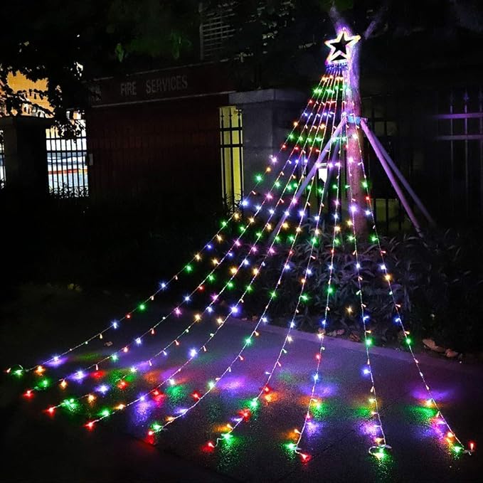 PUHONG Christmas Decoration Outdoor Star String Lights, 16.4Ft Christmas Tree Toppers Lights 320 LED 8 Modes with 12" Lighted Star for Halloween Christmas New Year Holiday Birthday (Multicolored)