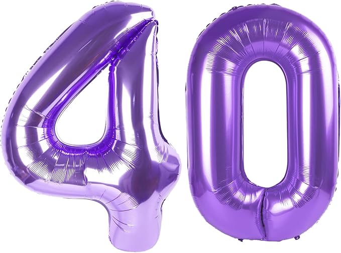 Purple Jumbo Number 40 Balloon 40 Inch, Women Men 40 Birthday Supplies, Foil Helium 40 Birthday Giant Balloon, Mylar Purple Number Balloons Anniversary Decorations
