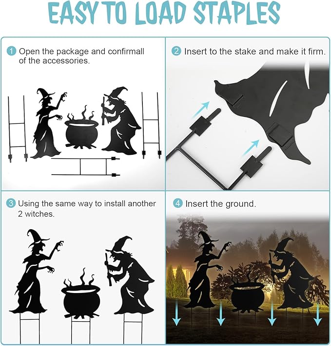 Halloween Witch Yard Decorations Witch Silhouette Yard Stakes with Cauldron,Set of 3 Metal Halloween Yard Stakes for Spooky Decorations Garden Lawn