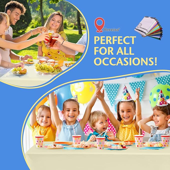 8-Count Ivory Disposable Plastic Tablecloths Rectangle 54x108 Inch - Extra Long Waterproof Banquet Table Covers for Parties & Catering