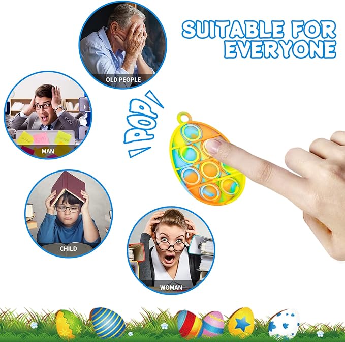 Easter Pop Fidget Toys Bulk 24Pcs Easter Party Favors for Kids, Easter Egg Fillers Basket Stuffers Sensory Mini Pop Keychain Stuffers Fidgets for Classroom Prizes Kids Party Supplies Gifts