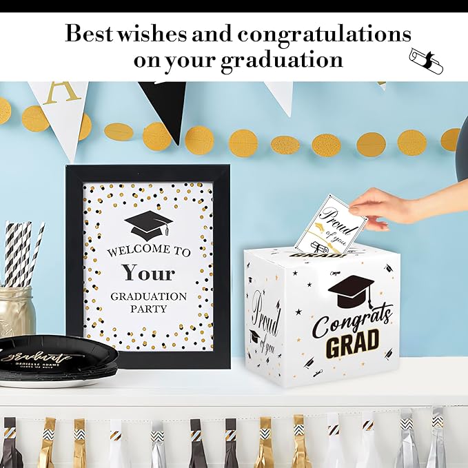 Graduation Card Box, 2026 Graduation Party Decorations, Card Boxes for Graduation 2026, Graduation Box Holder, Grad Box for Gift and Cards, Card Box for Graduation Party Supplies Party Favors, White