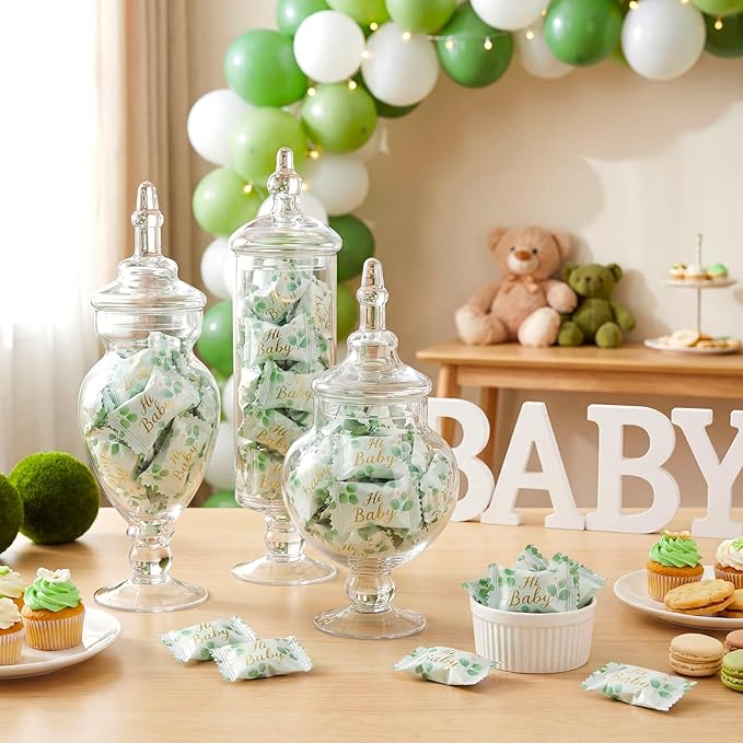 Naucoos Sage Green Baby Shower Candy - 26.5 oz. Bag - 150 Individually Wrapped Hard to Soft Mints Hi Baby Green Candy Welcome Gender Reveal Parties, Recovery Goodie Bags