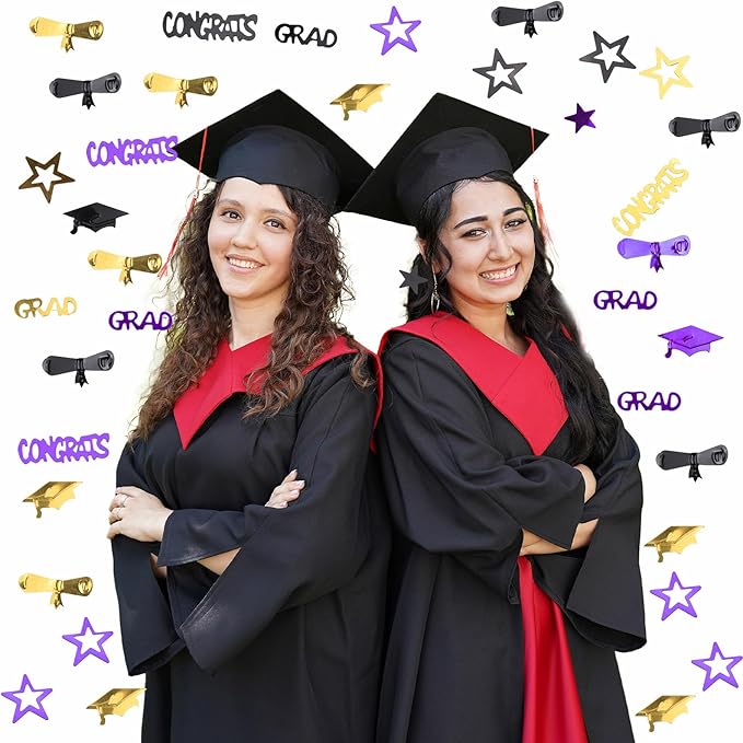 Purple Gold and Black Graduation Confetti 2026, 1000 Pcs Congrats Grad Confetti Class of 2026 Party Table Centerpiece for 2026 Graduation Party Decorations
